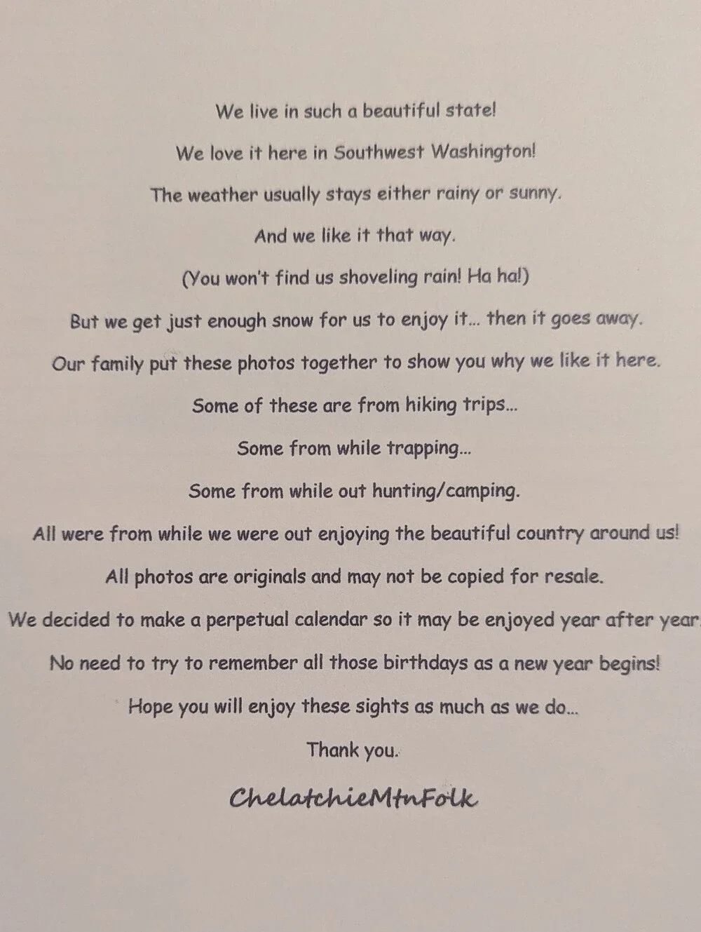 Perpetual Birthday and Anniversary Calendar - Washington State